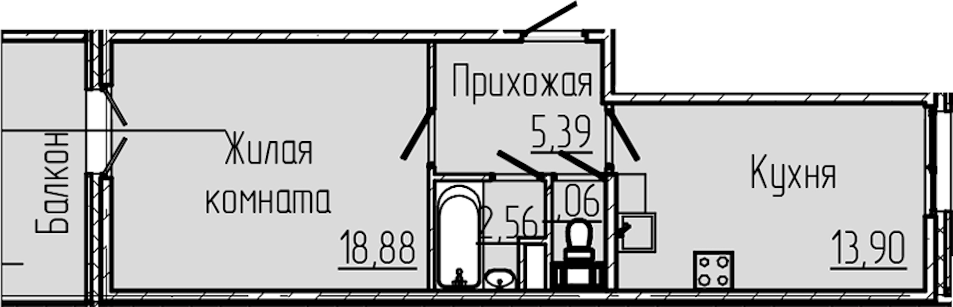 1-комнатная квартира 43.38 м², 4/8 эт., ЖК «SERTOLOVO PARK»